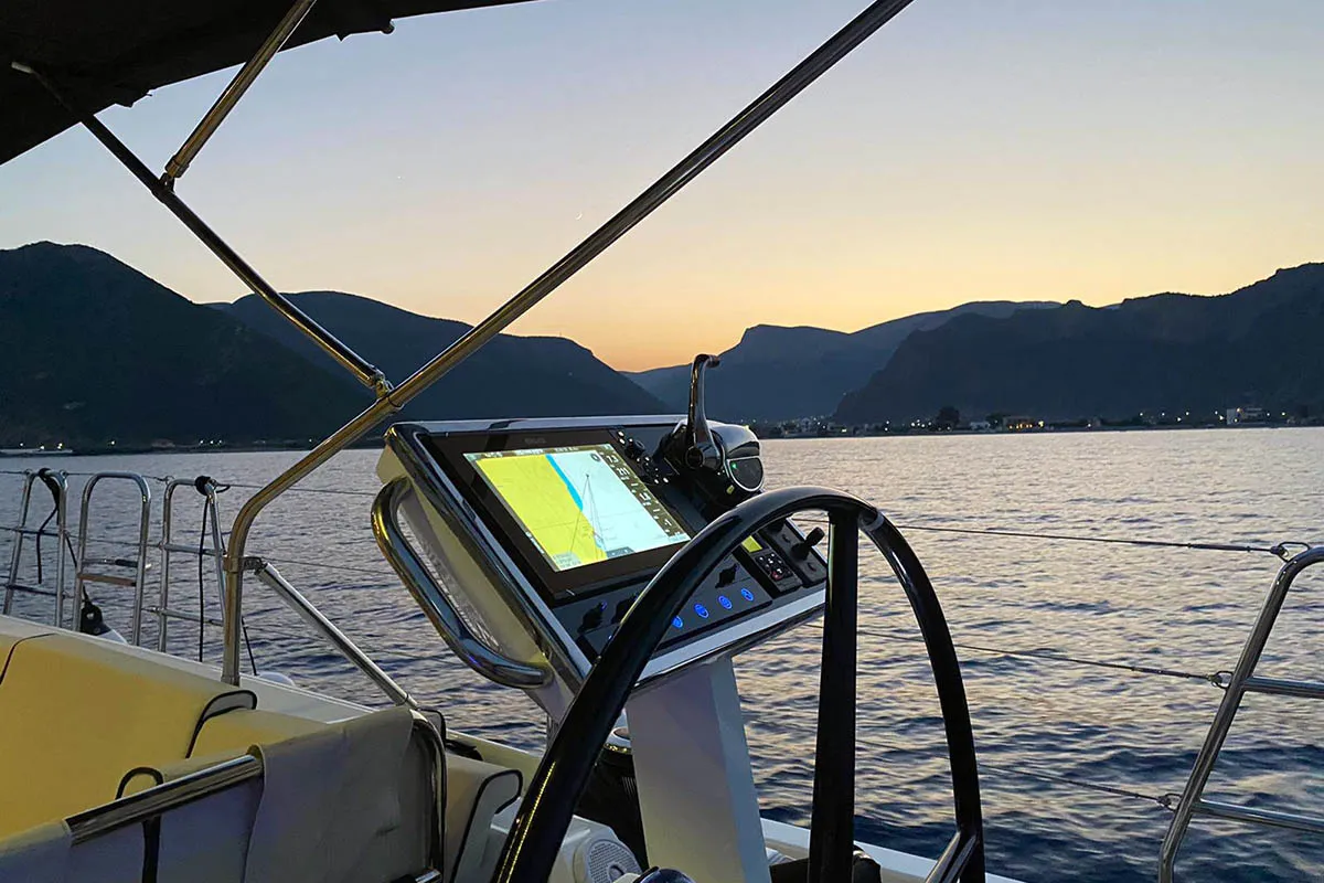 Cockpit of Penultimo , a Beneteau Oceanis Yacht 62 - 4 + 1 sailboat at Athens, Greece