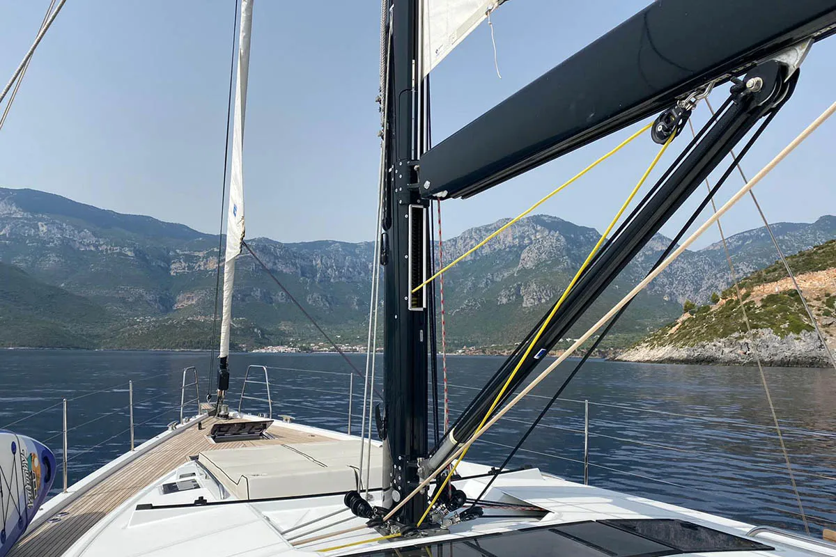 Deck of Penultimo , a Beneteau Oceanis Yacht 62 - 4 + 1 sailboat at Athens, Greece