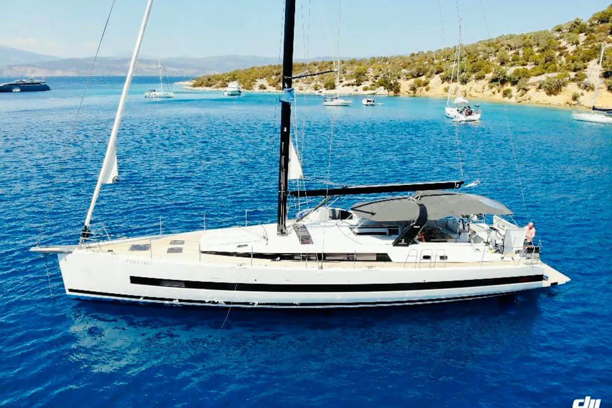 Exterior view of Penultimo , a Beneteau Oceanis Yacht 62 - 4 + 1 sailboat at Athens, Greece