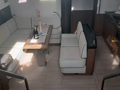 Salon of Penultimo , a Beneteau Oceanis Yacht 62 - 4 + 1 sailboat at Athens, Greece