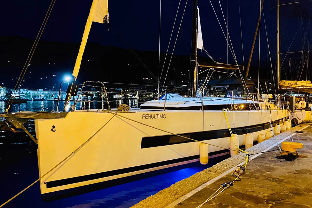 Exterior view of Penultimo , a Beneteau Oceanis Yacht 62 - 4 + 1 sailboat at Athens, Greece