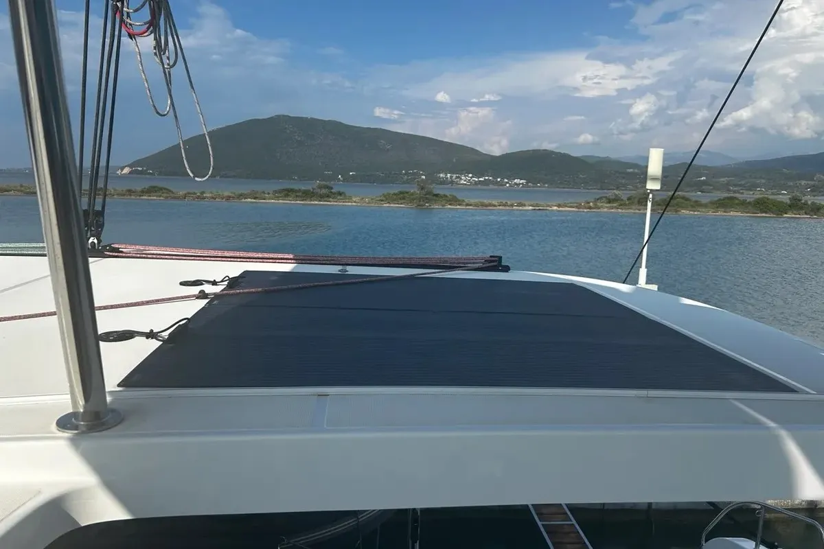 Deck of Marebella (Pax 12), a Lagoon 42 catamaran at Municipal Unit of Lefkada, Greece