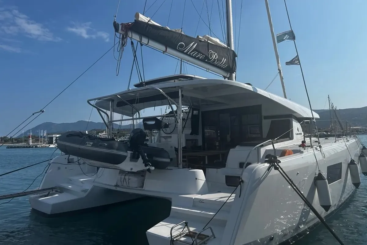 Exterior view of Marebella (Pax 12), a Lagoon 42 catamaran at Municipal Unit of Lefkada, Greece