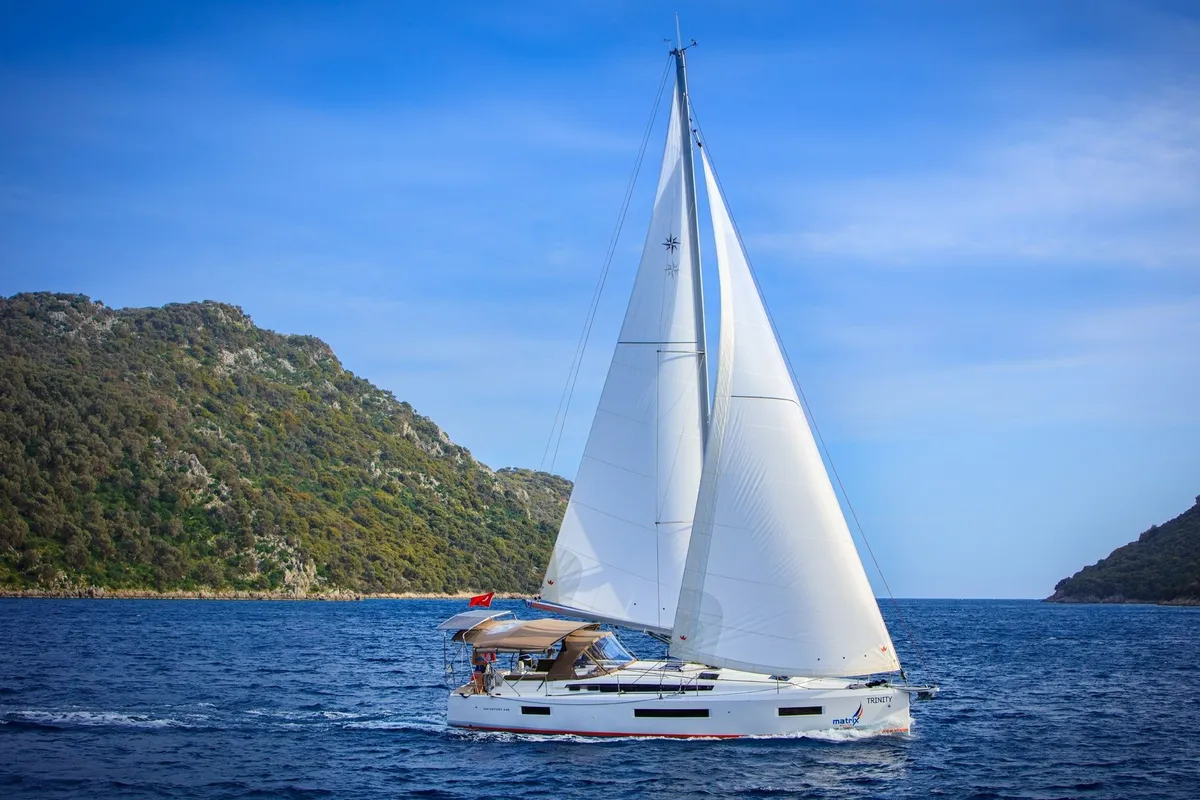 Trinity, a Jeanneau Sun Odyssey 440 sailboat at Kaş, Turkey