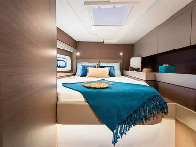 Cabin on La Traviesa, a Bali 4.6 catamaran at Roche Caiman, Seychelles