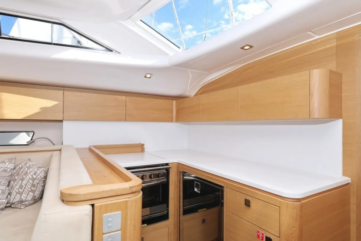 Galley of Revolution, a Elan GT6 sailboat at Grad Biograd na Moru, Croatia