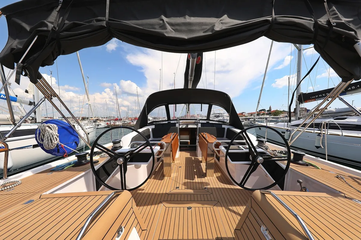 Cockpit of Revolution, a Elan GT6 sailboat at Grad Biograd na Moru, Croatia