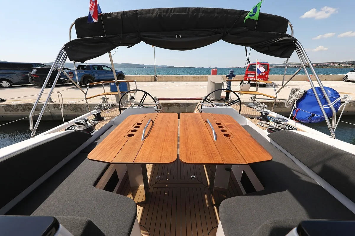 Deck of Revolution, a Elan GT6 sailboat at Grad Biograd na Moru, Croatia