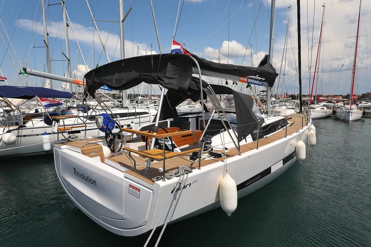 Exterior view of Revolution, a Elan GT6 sailboat at Grad Biograd na Moru, Croatia
