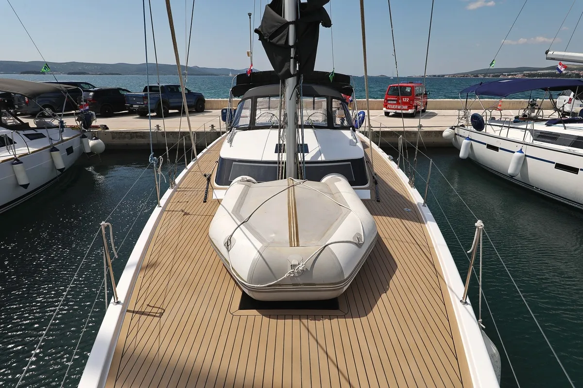 Deck of Revolution, a Elan GT6 sailboat at Grad Biograd na Moru, Croatia