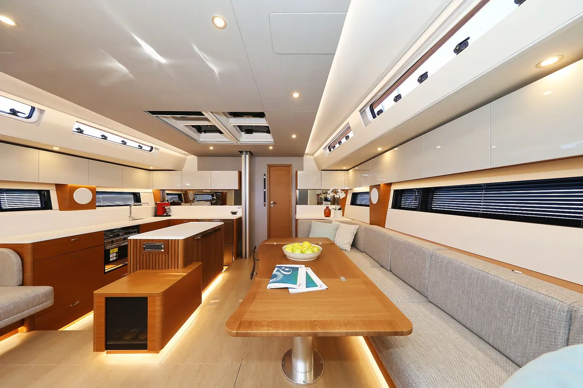 Salon of Volare, a Hanse 590 sailboat at Grad Kaštela, Croatia
