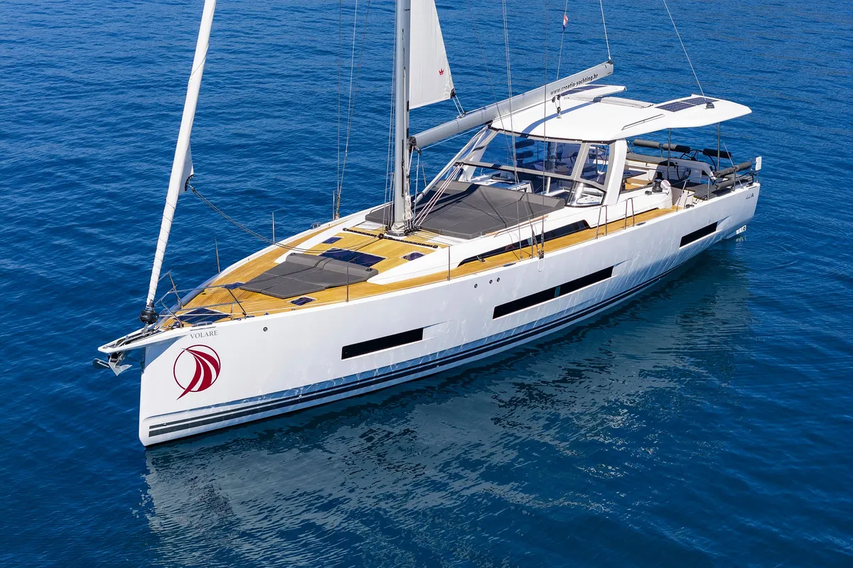 Exterior view of Volare, a Hanse 590 sailboat at Grad Kaštela, Croatia