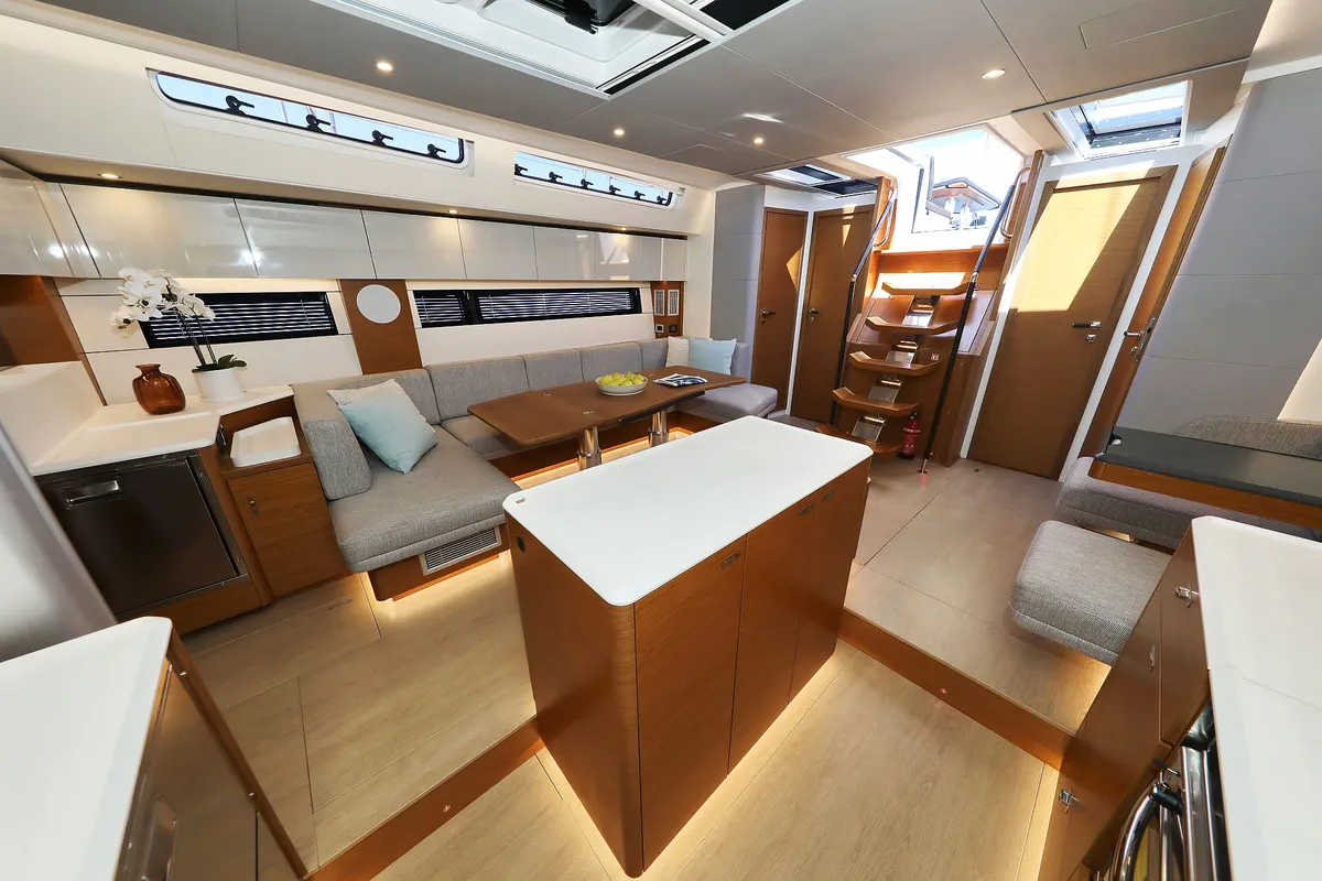 Salon of Volare, a Hanse 590 sailboat at Grad Kaštela, Croatia
