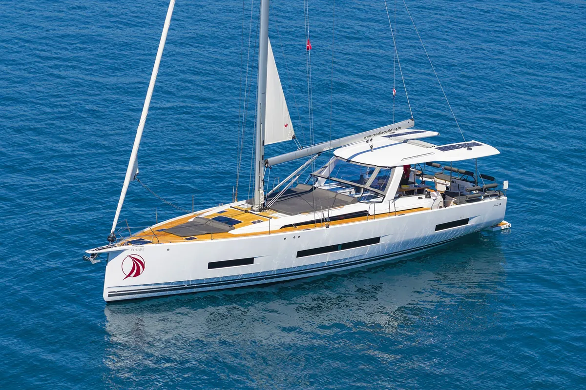 Exterior view of Volare, a Hanse 590 sailboat at Grad Kaštela, Croatia