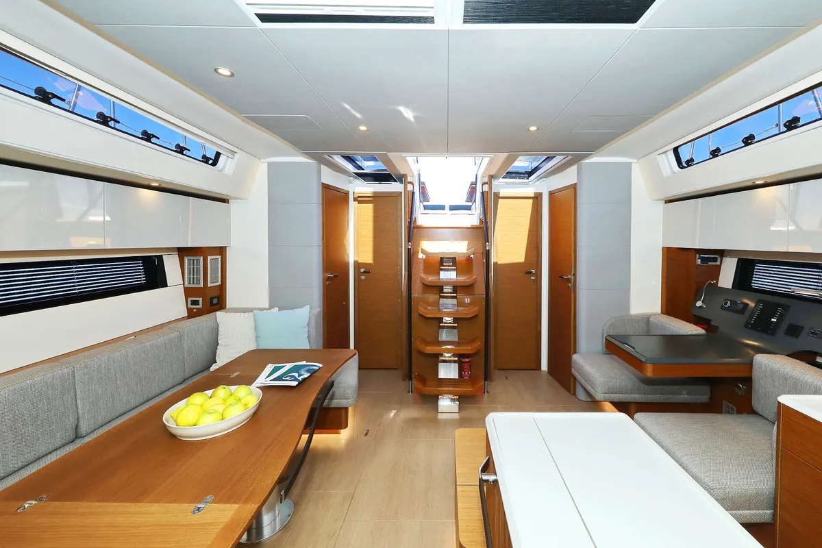 Salon of Volare, a Hanse 590 sailboat at Grad Kaštela, Croatia