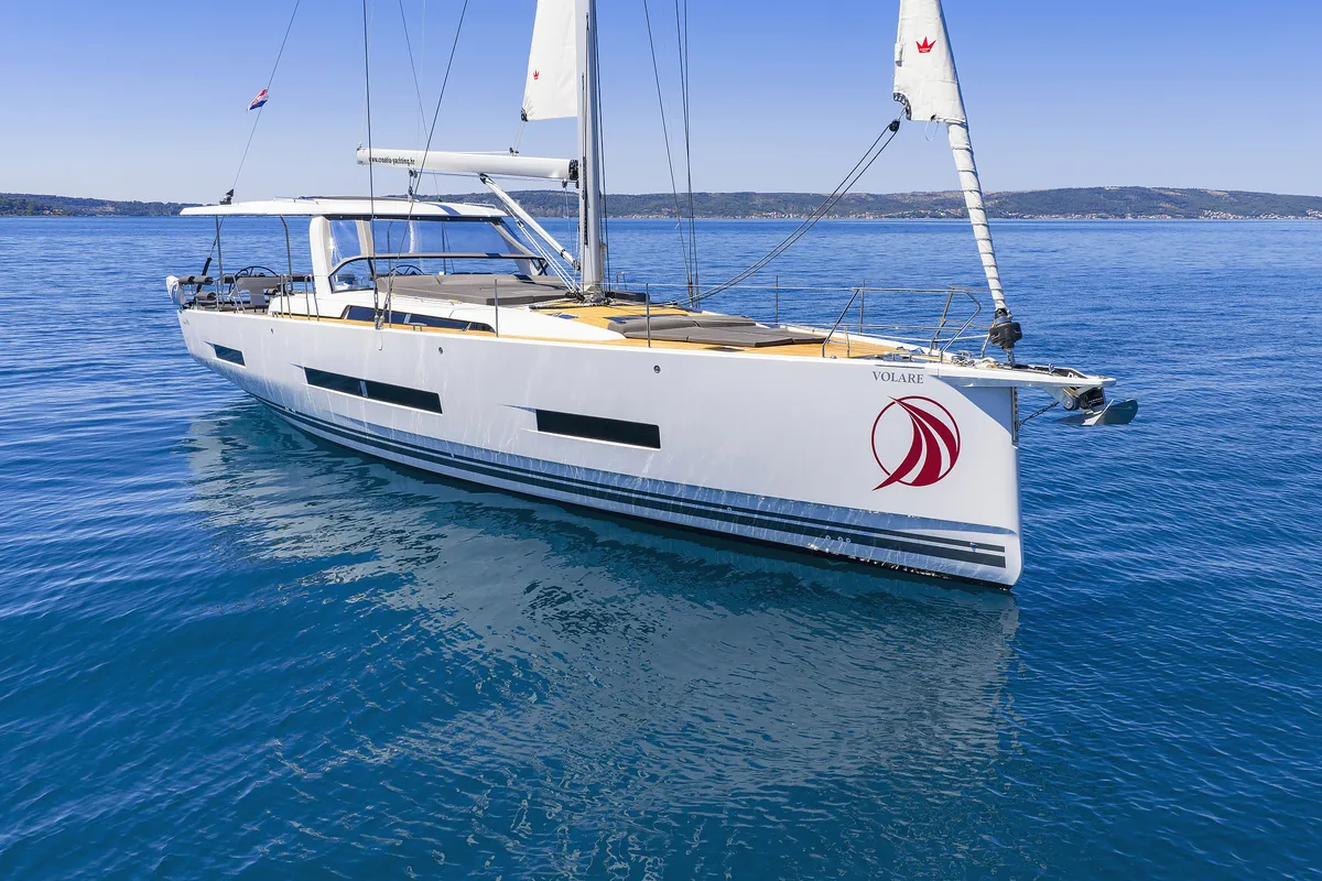 Exterior view of Volare, a Hanse 590 sailboat at Grad Kaštela, Croatia