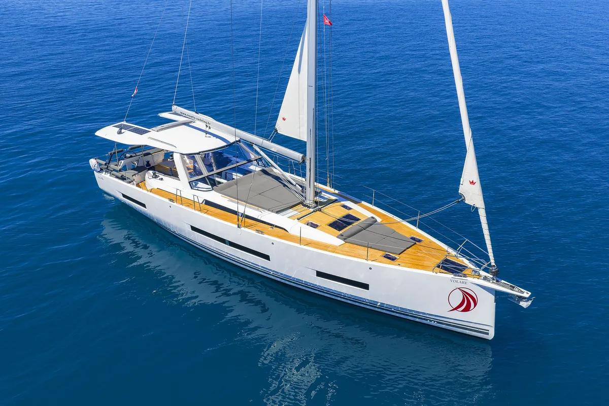 Exterior view of Volare, a Hanse 590 sailboat at Grad Kaštela, Croatia