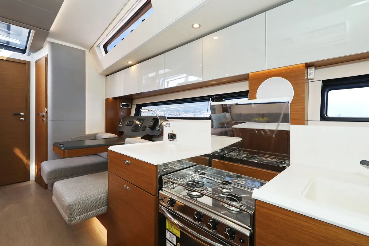 Galley of Volare, a Hanse 590 sailboat at Grad Kaštela, Croatia