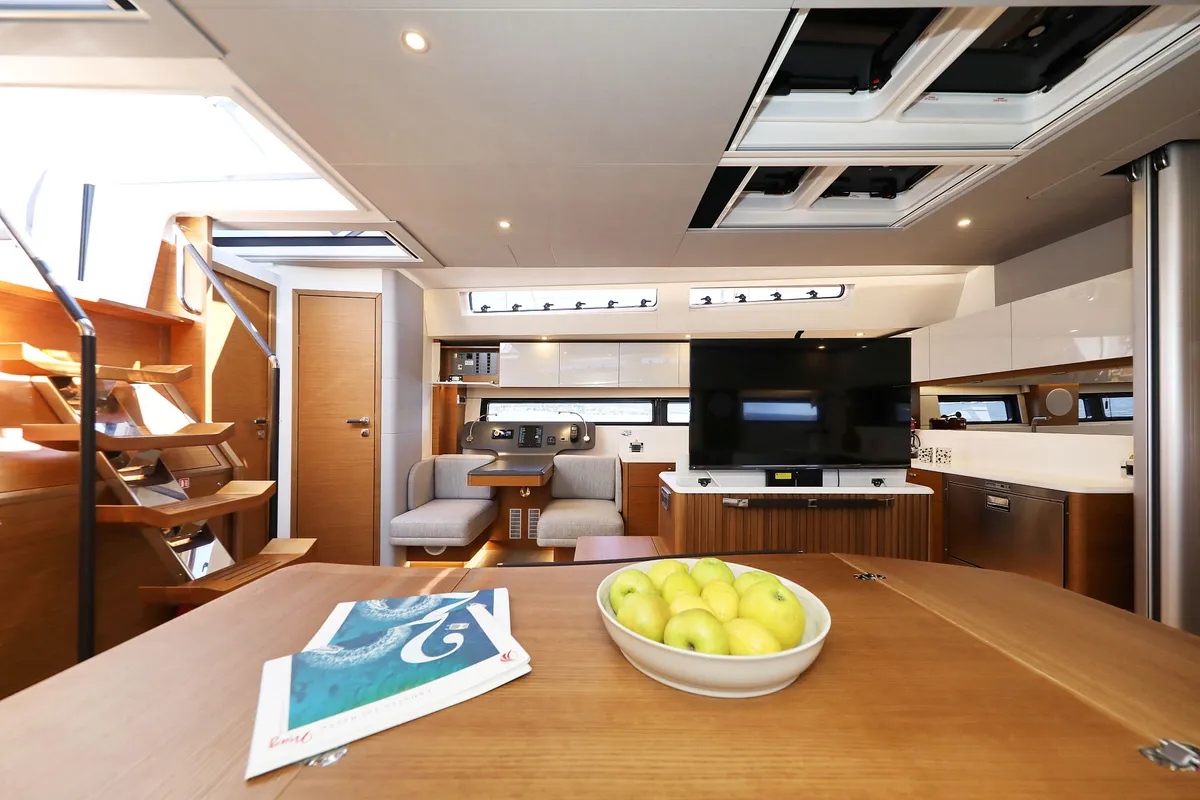 Salon of Volare, a Hanse 590 sailboat at Grad Kaštela, Croatia