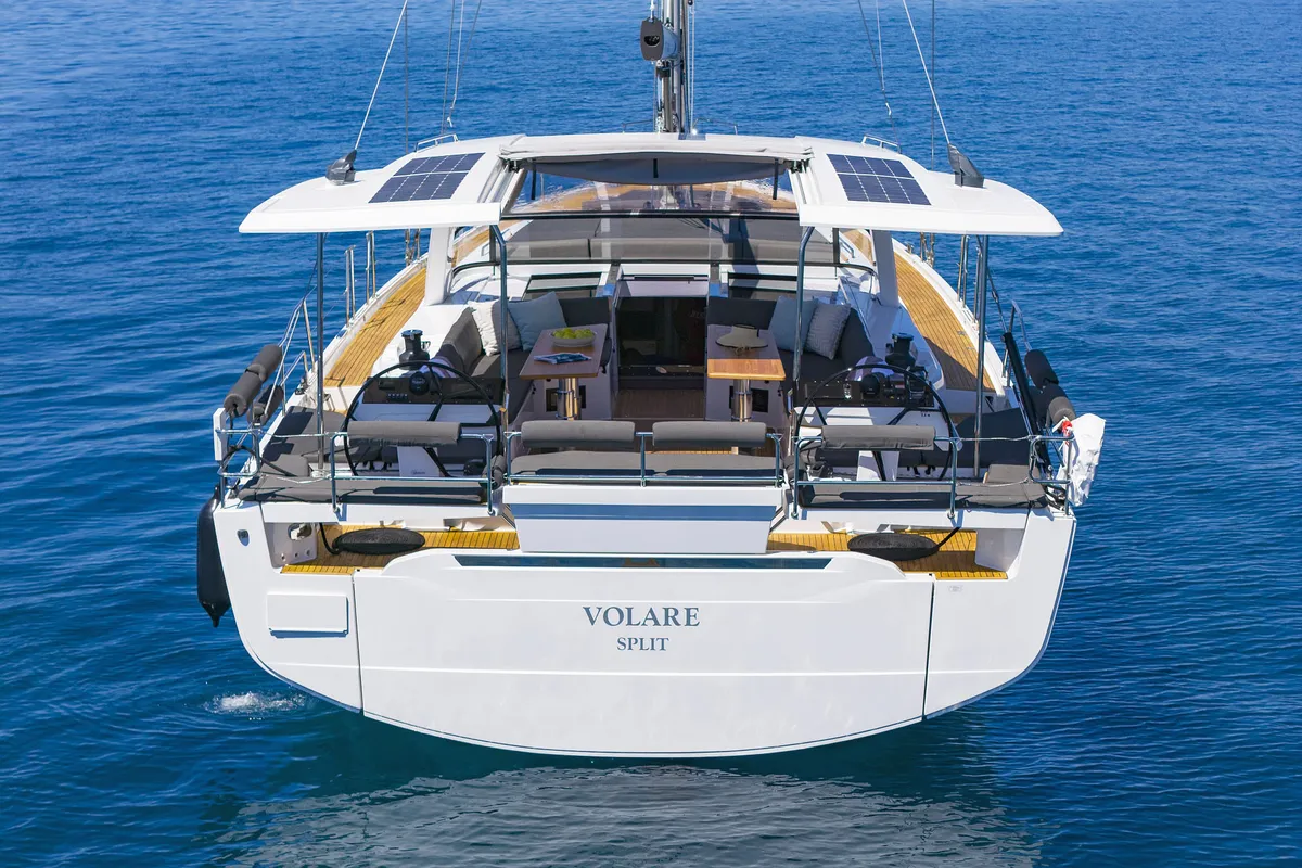 Exterior view of Volare, a Hanse 590 sailboat at Grad Kaštela, Croatia