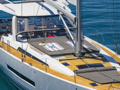 Deck of Volare, a Hanse 590 sailboat at Grad Kaštela, Croatia