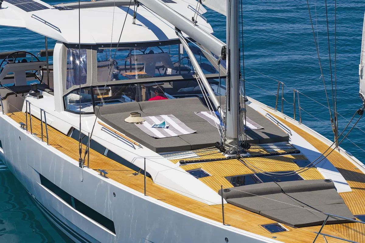 Deck of Volare, a Hanse 590 sailboat at Grad Kaštela, Croatia