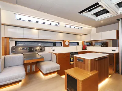 Galley of Volare, a Hanse 590 sailboat at Grad Kaštela, Croatia