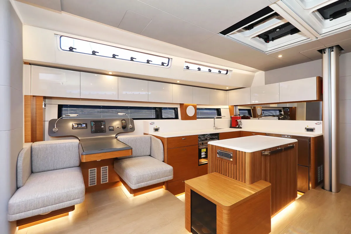 Galley of Volare, a Hanse 590 sailboat at Grad Kaštela, Croatia