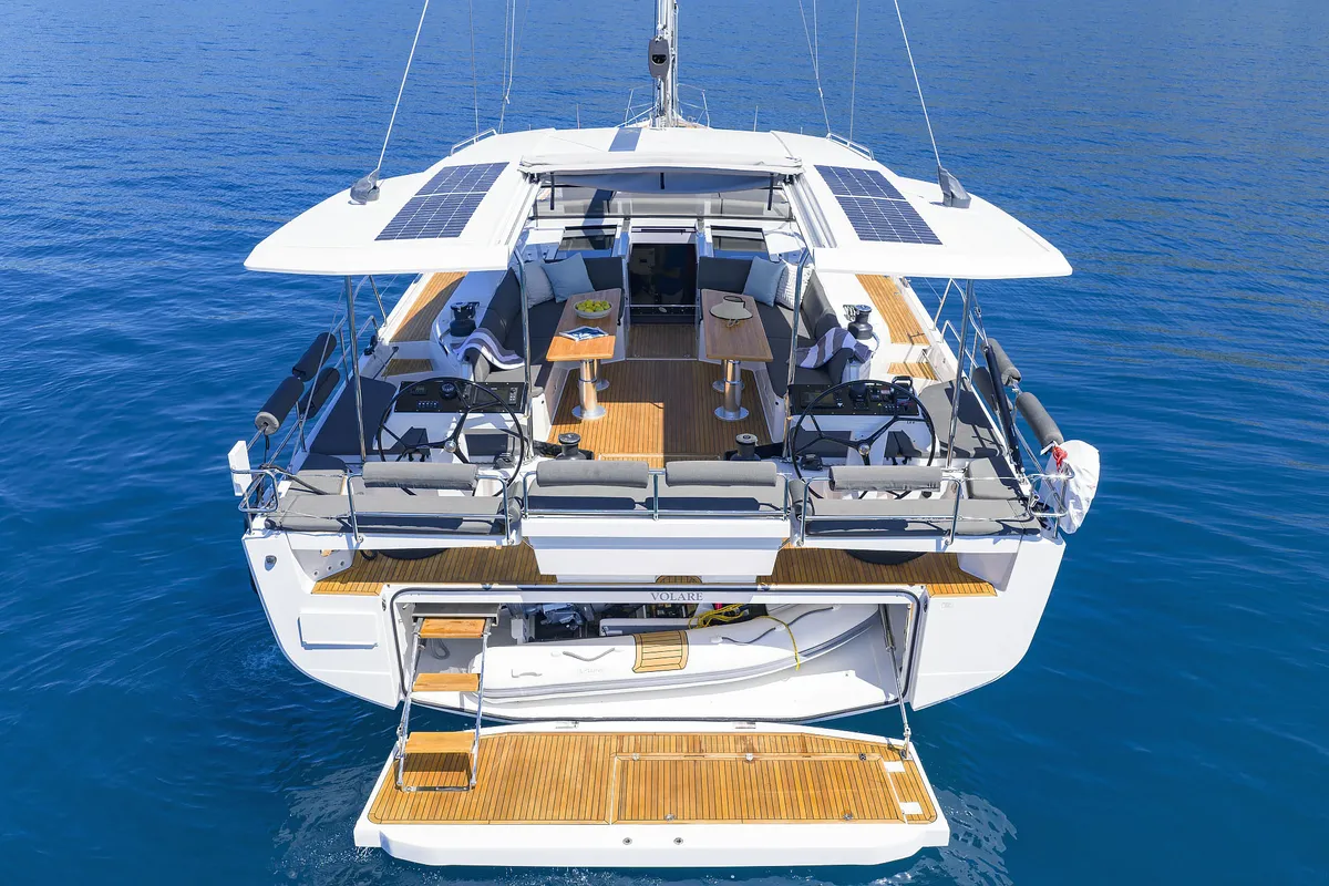 Exterior view of Volare, a Hanse 590 sailboat at Grad Kaštela, Croatia