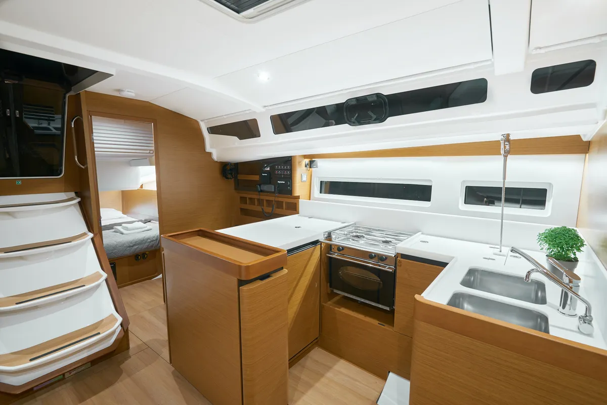 Galley of Nymeria, a Jeanneau Sun Odyssey 440 sailboat at Athens, Greece