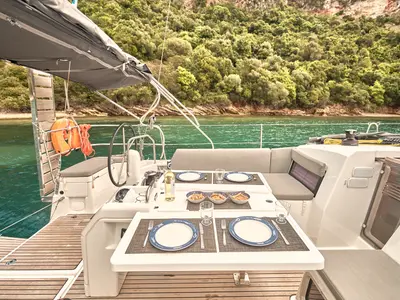 Deck of Nymeria, a Jeanneau Sun Odyssey 440 sailboat at Athens, Greece