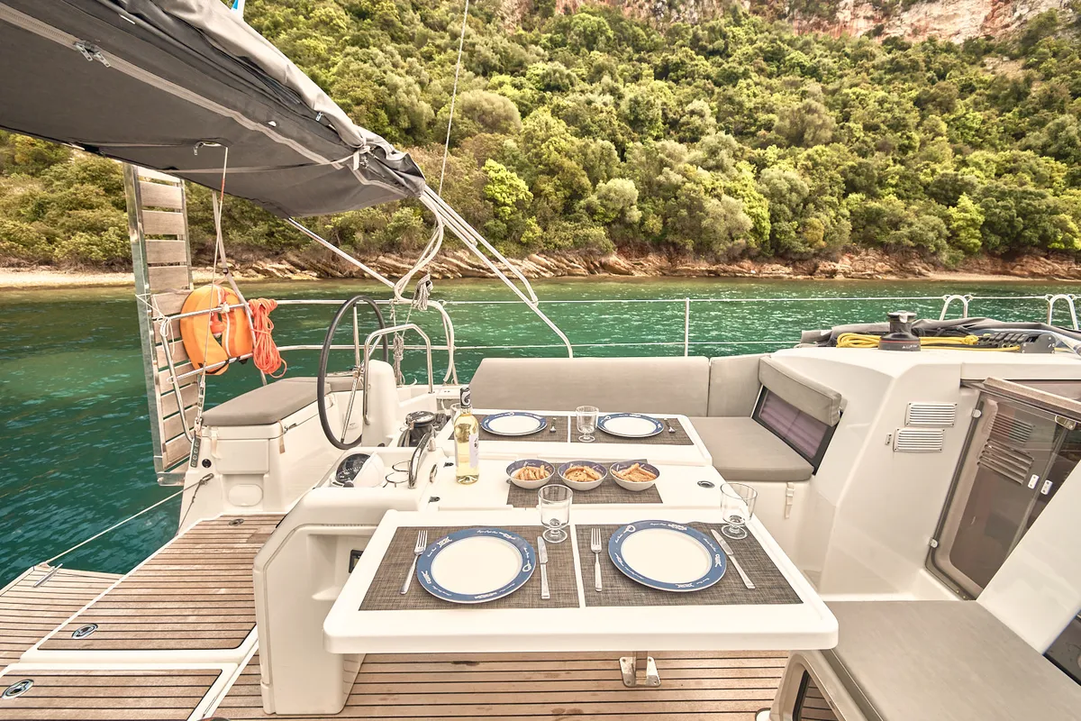 Deck of Nymeria, a Jeanneau Sun Odyssey 440 sailboat at Athens, Greece