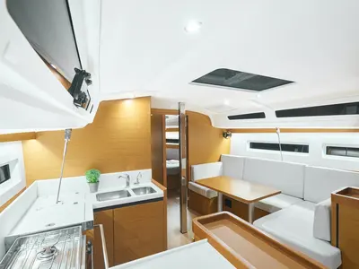 Salon of Nymeria, a Jeanneau Sun Odyssey 440 sailboat at Athens, Greece