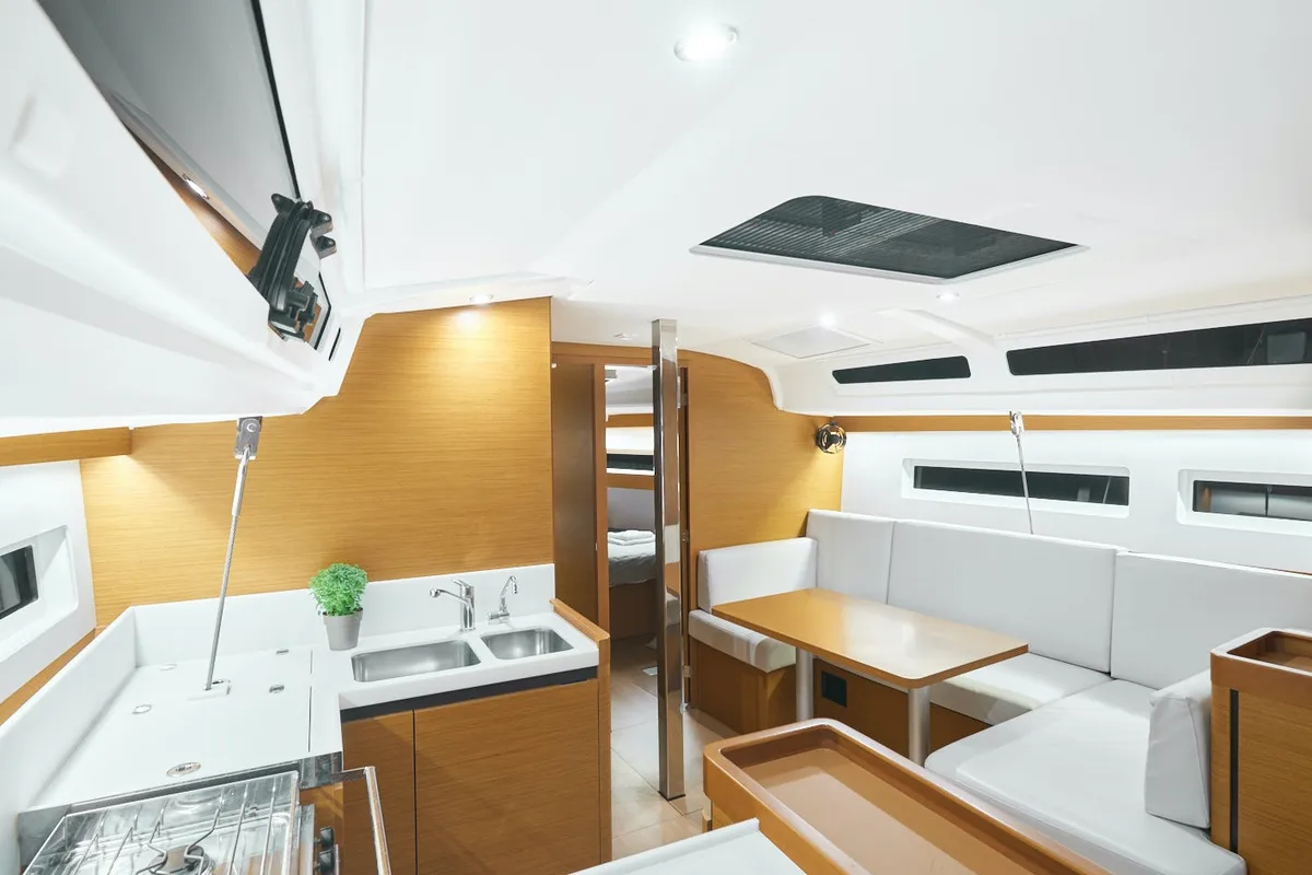 Salon of Nymeria, a Jeanneau Sun Odyssey 440 sailboat at Athens, Greece