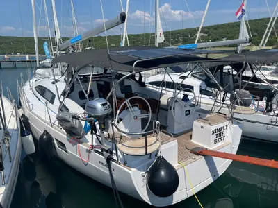 Cockpit of Simply The Best, a Elan Impression 45.1 sailboat at Punat, Croatia