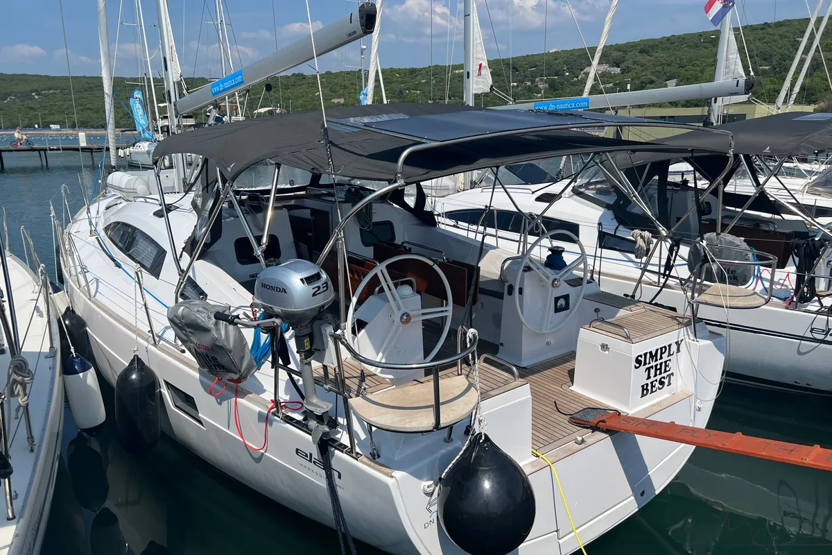 Cockpit of Simply The Best, a Elan Impression 45.1 sailboat at Punat, Croatia