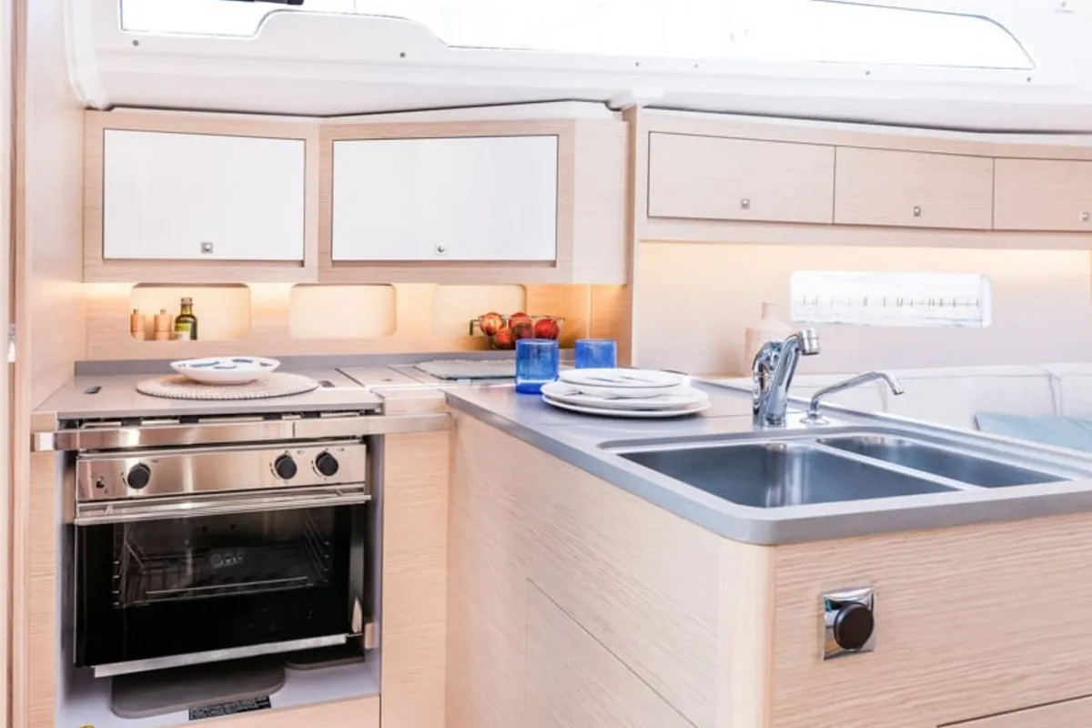 Galley of Affio, a Dufour 37 sailboat at Procida, Italy