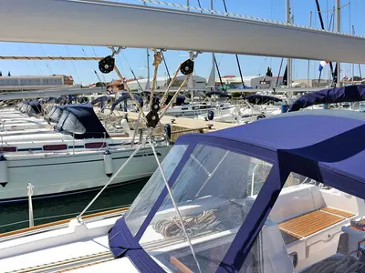 Deck of Louise, a Dufour 382 GL sailboat at Sukošan, Croatia