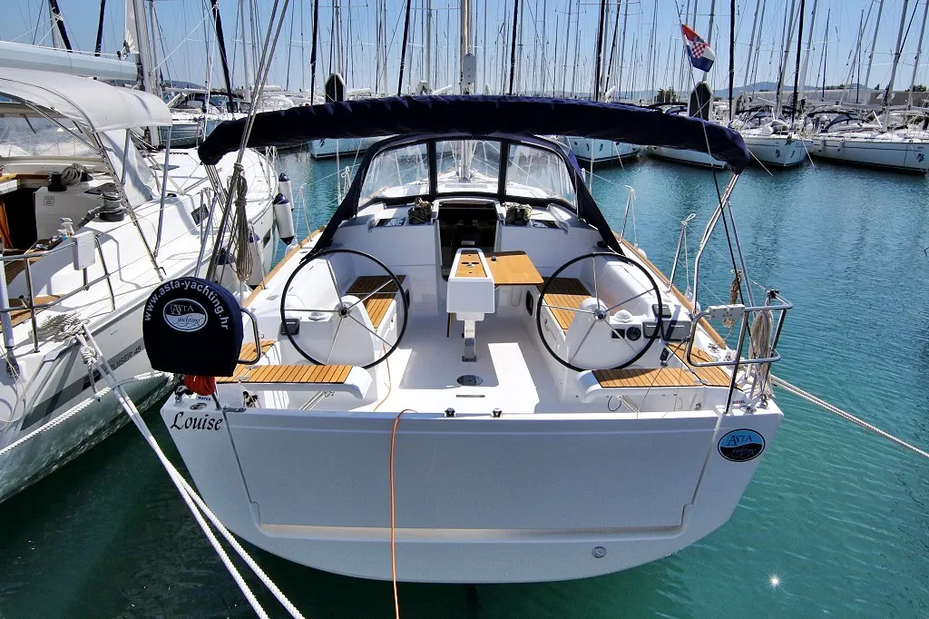 Exterior view of Louise, a Dufour 382 GL sailboat at Sukošan, Croatia