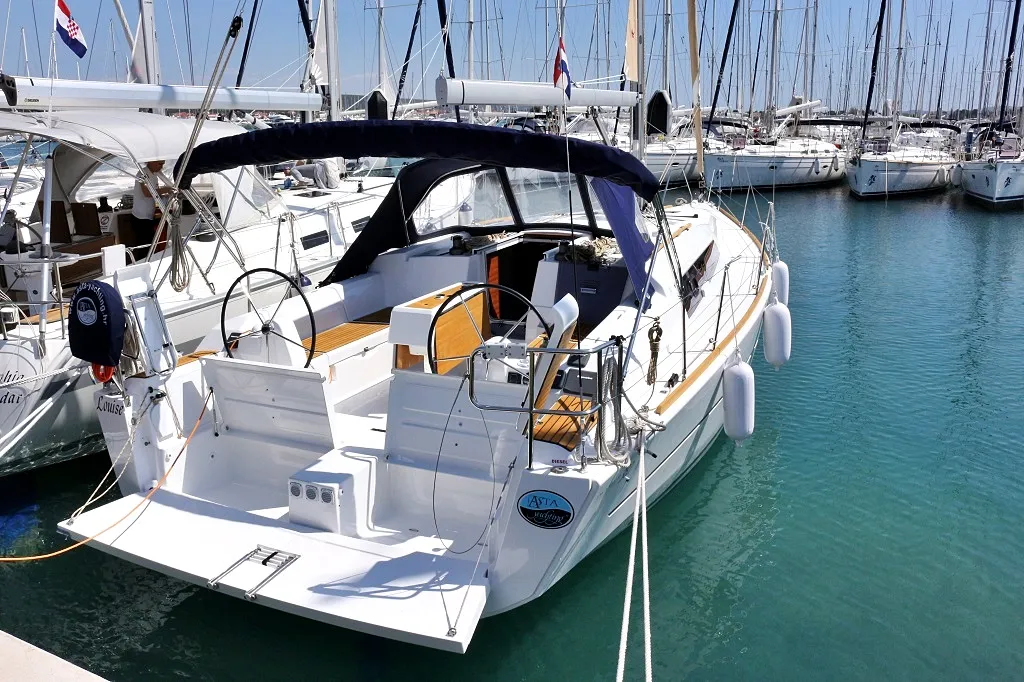 Exterior view of Louise, a Dufour 382 GL sailboat at Sukošan, Croatia