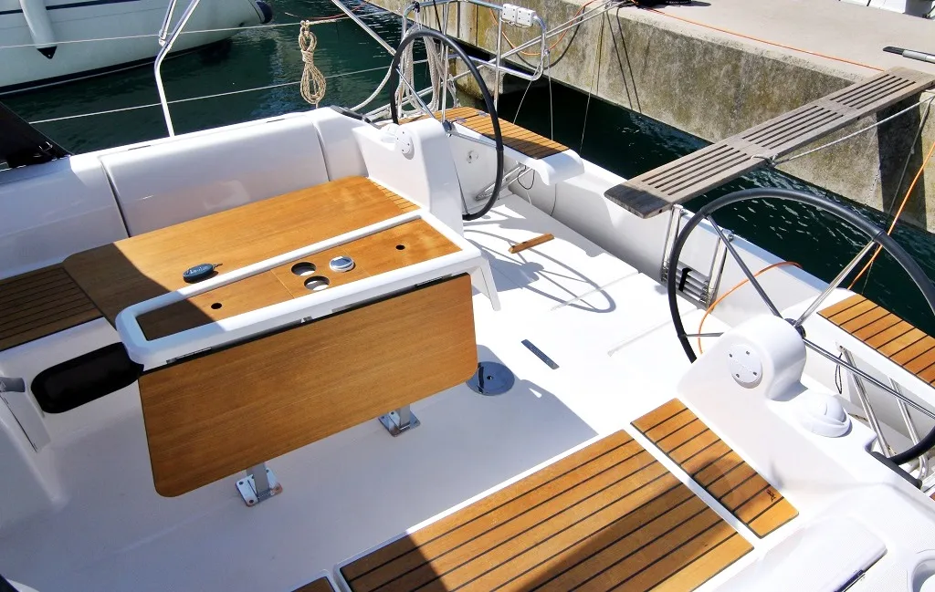 Deck of Louise, a Dufour 382 GL sailboat at Sukošan, Croatia