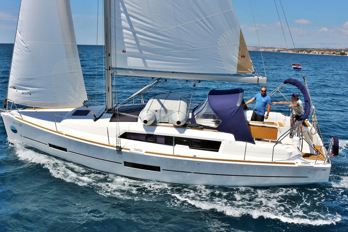 Exterior view of Louise, a Dufour 382 GL sailboat at Sukošan, Croatia