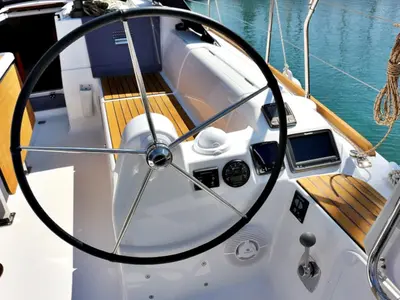 Cockpit of Louise, a Dufour 382 GL sailboat at Sukošan, Croatia