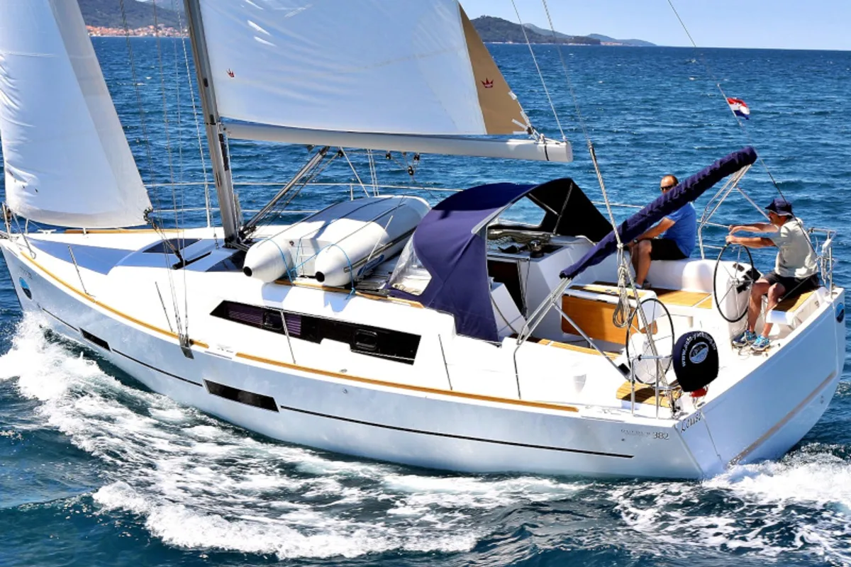 Exterior view of Louise, a Dufour 382 GL sailboat at Sukošan, Croatia