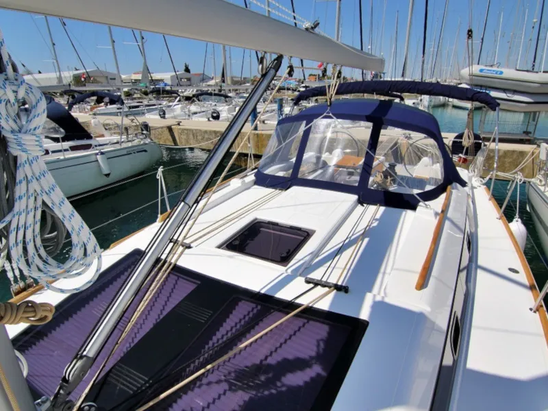 Deck of Louise, a Dufour 382 GL sailboat at Sukošan, Croatia