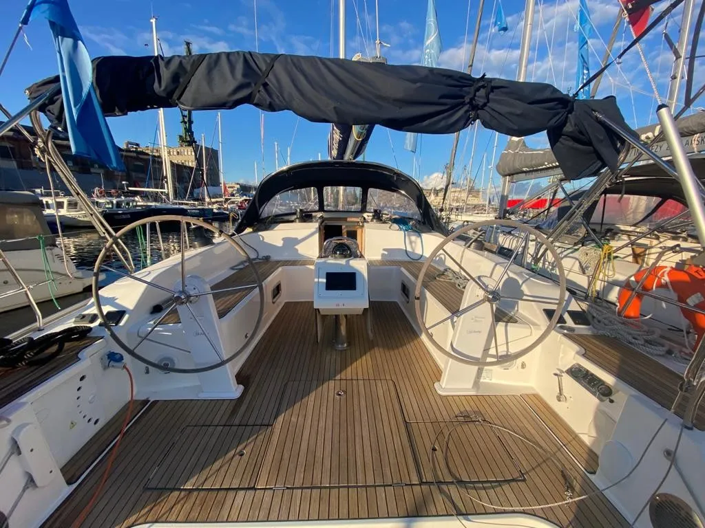 Deck of Lippi, a Bavaria 51 Cruiser sailboat at Gdańsk, Poland