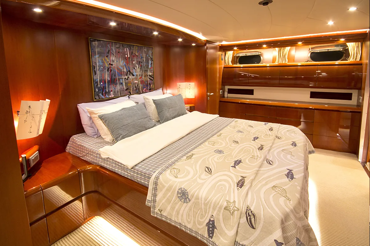 Cabin on Maiora 24, a motor yacht at Bodrum, Turkey