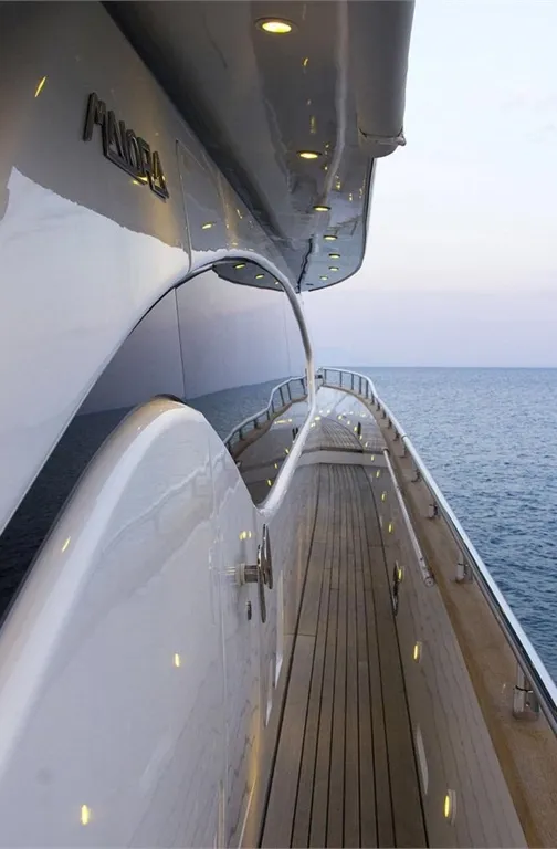 Deck of Maiora 24, a motor yacht at Bodrum, Turkey
