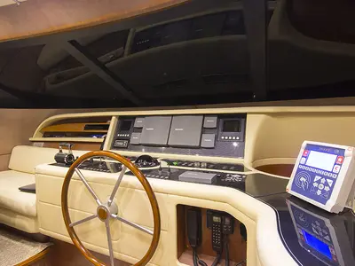 Cockpit of Maiora 24, a motor yacht at Bodrum, Turkey