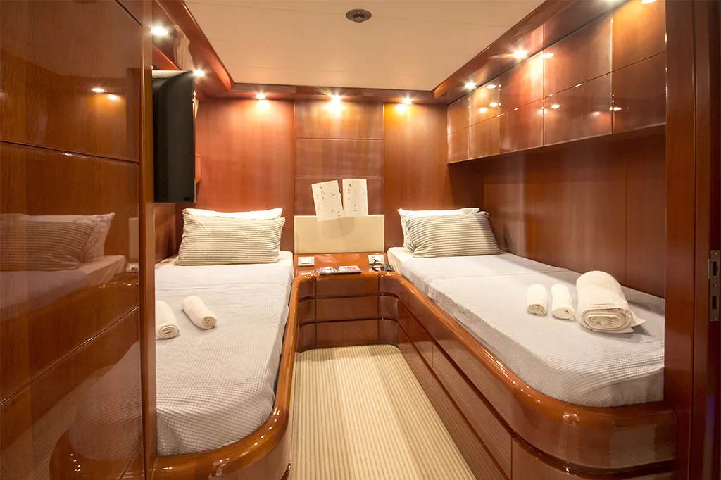 Cabin on Maiora 24, a motor yacht at Bodrum, Turkey